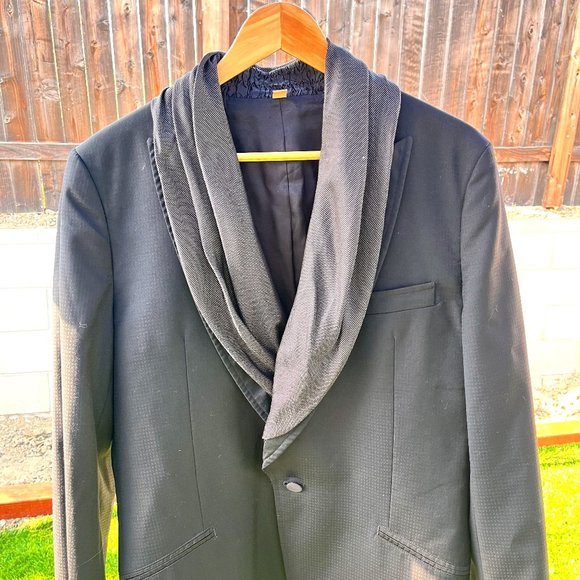 John Galliano Other - JOHN GALLIANO 42 Black on Black Checkered Wool Scarf Collar Tuxedo Sport Coat